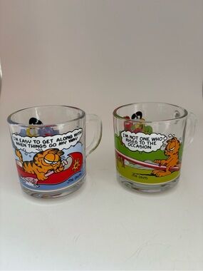 McDonalds Garfield Mugs Vintage Anchor Hocking 1987 Set of 2 - Canoe/Hammock